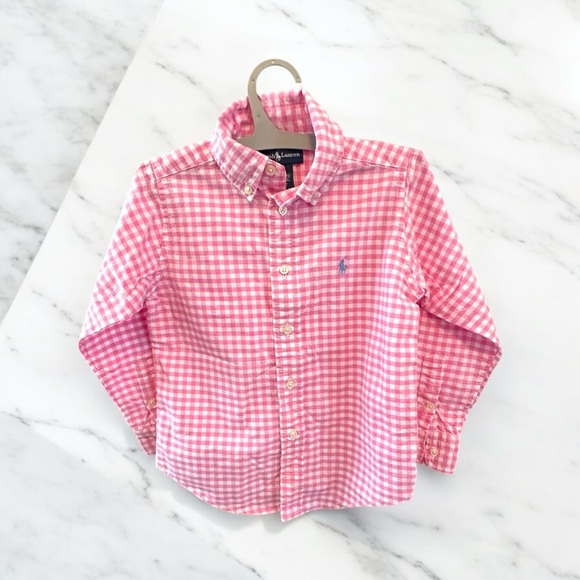 Ralph Lauren Boy’s Pink Gingham Button Down sz 4 - Picture 1 of 10